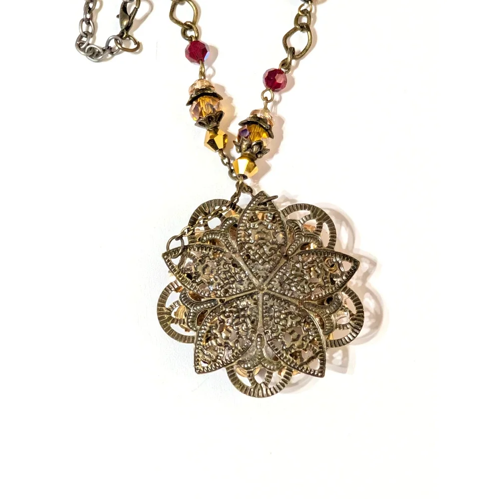 Victorian Style Red Glass Necklace Adjustable 2